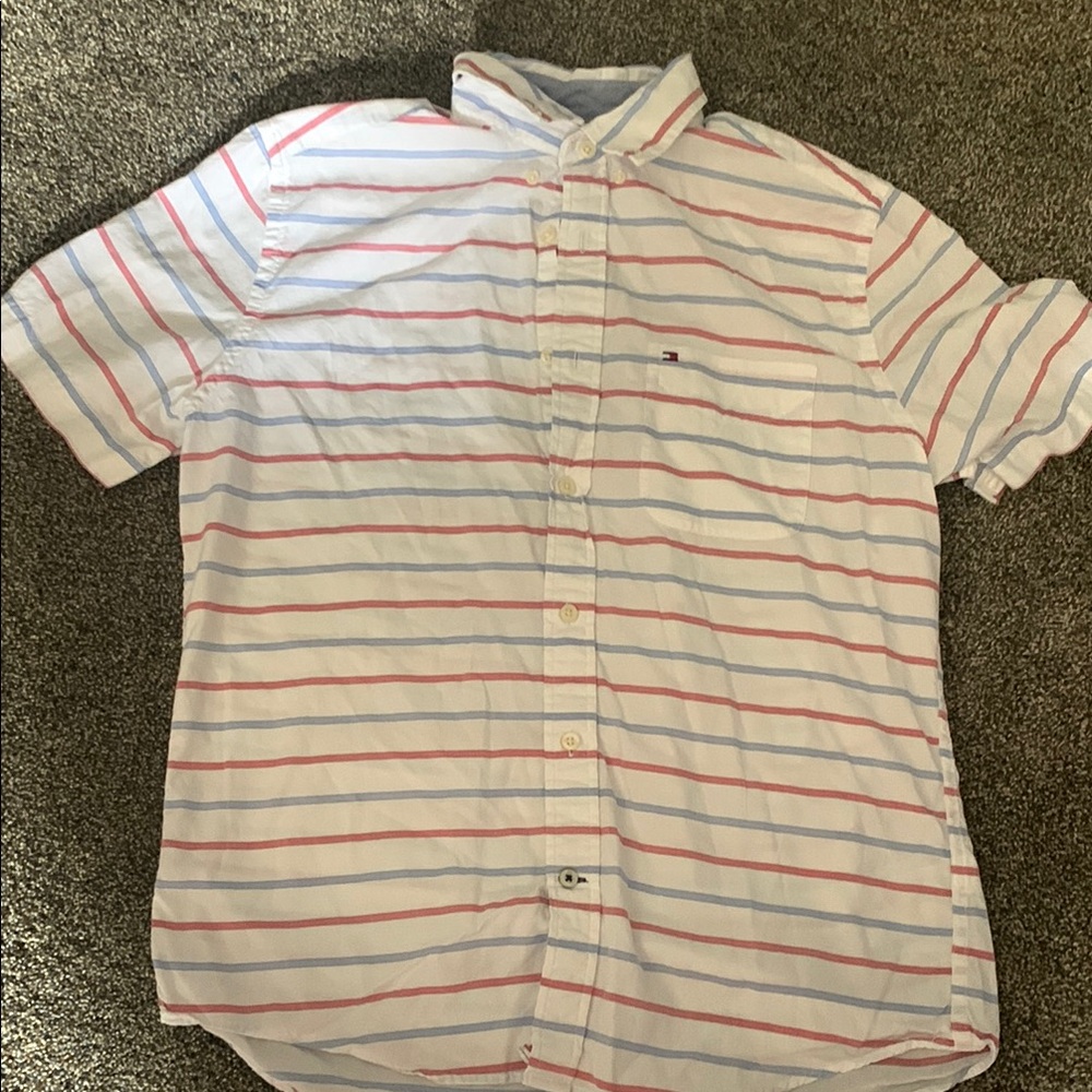 Tommy Hilfiger White and Red Casual Button Down Shirt